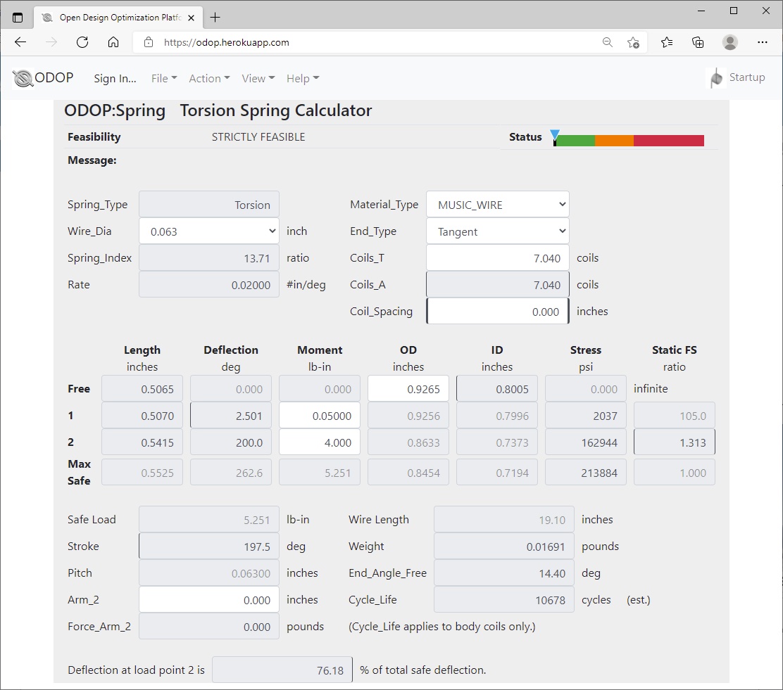 ODOP:Spring Design Software Calculator View Torsion Spring US
