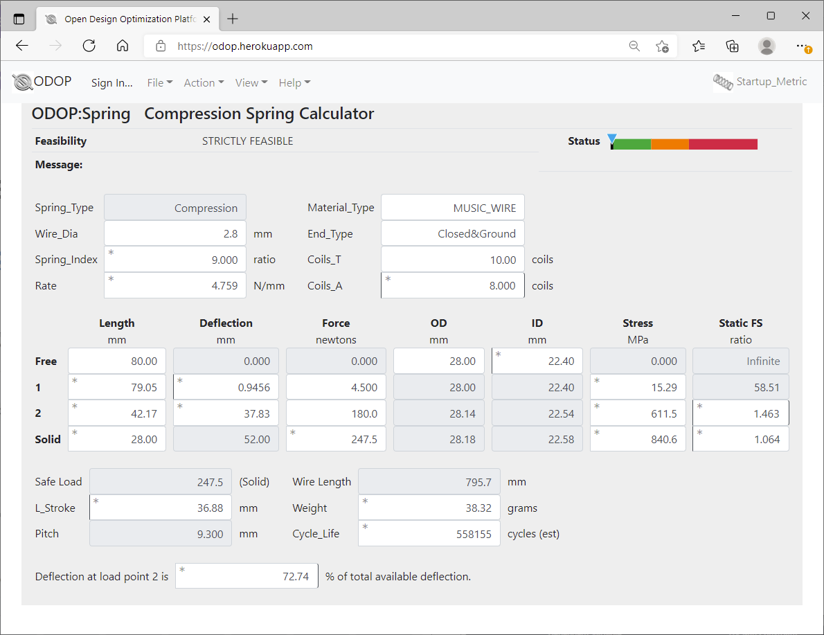 ODOP:Spring Design Software Calculator View Compression Spring Metric New