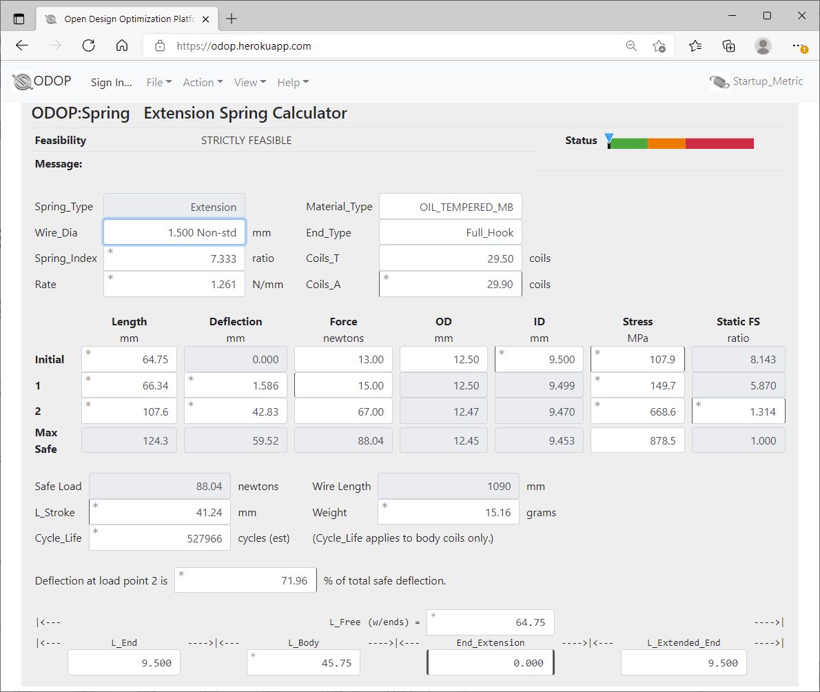 ODOP:Spring Design Software Calculator View Extension Spring Metric New