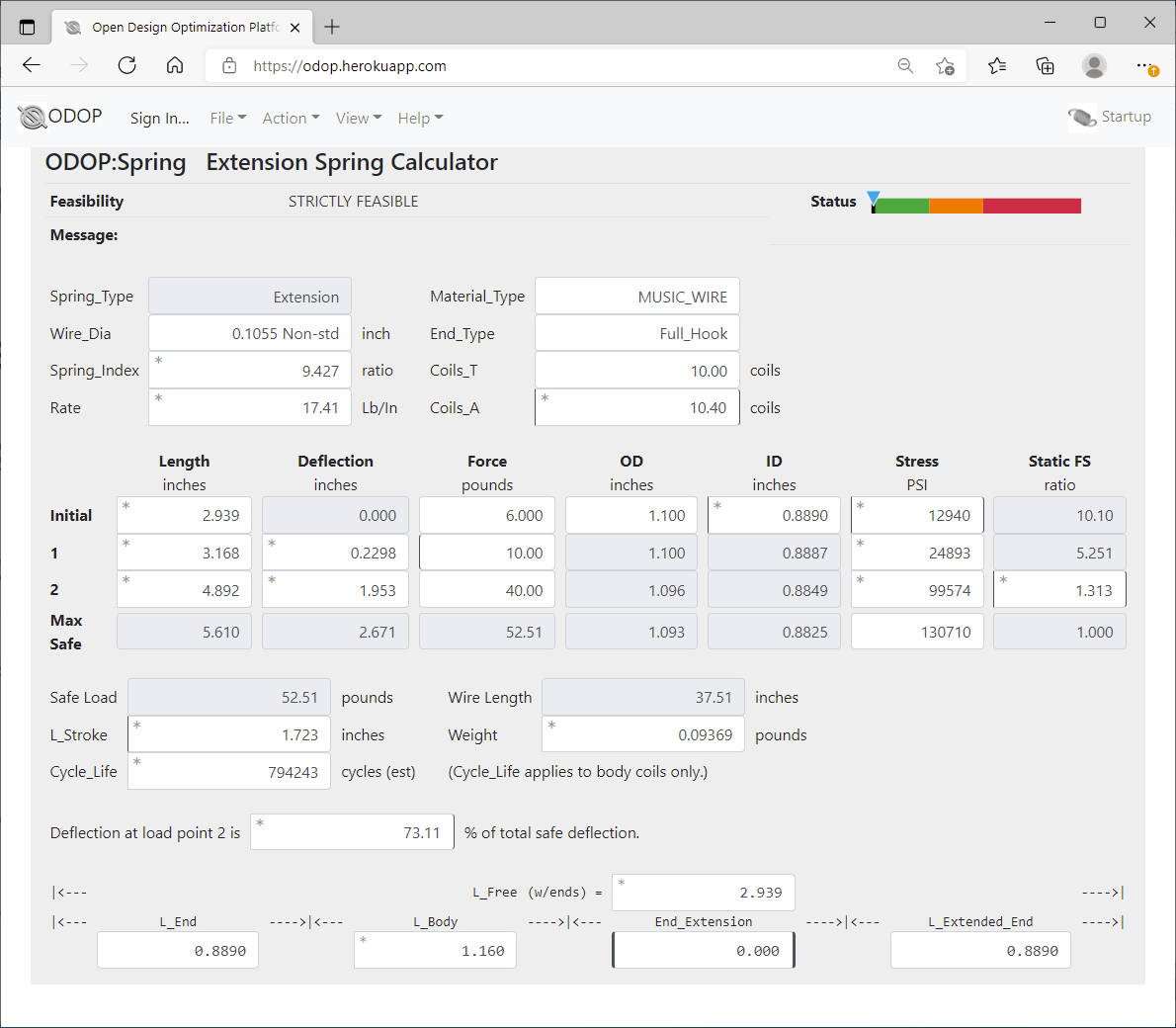 ODOP:Spring Design Software Calculator View Extension Spring U.S. New