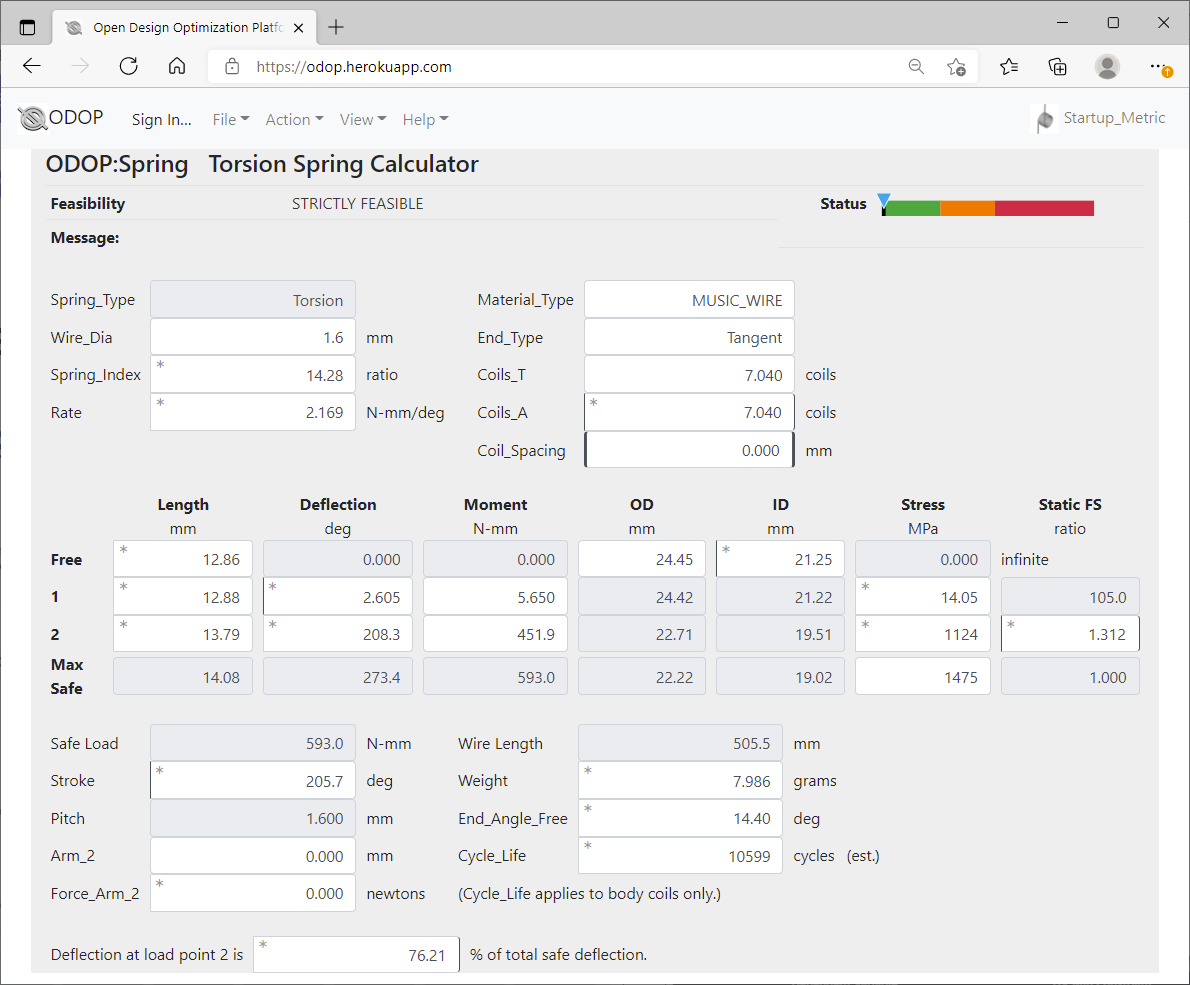 ODOP:Spring Design Software Calculator View Torsion Spring Metric New