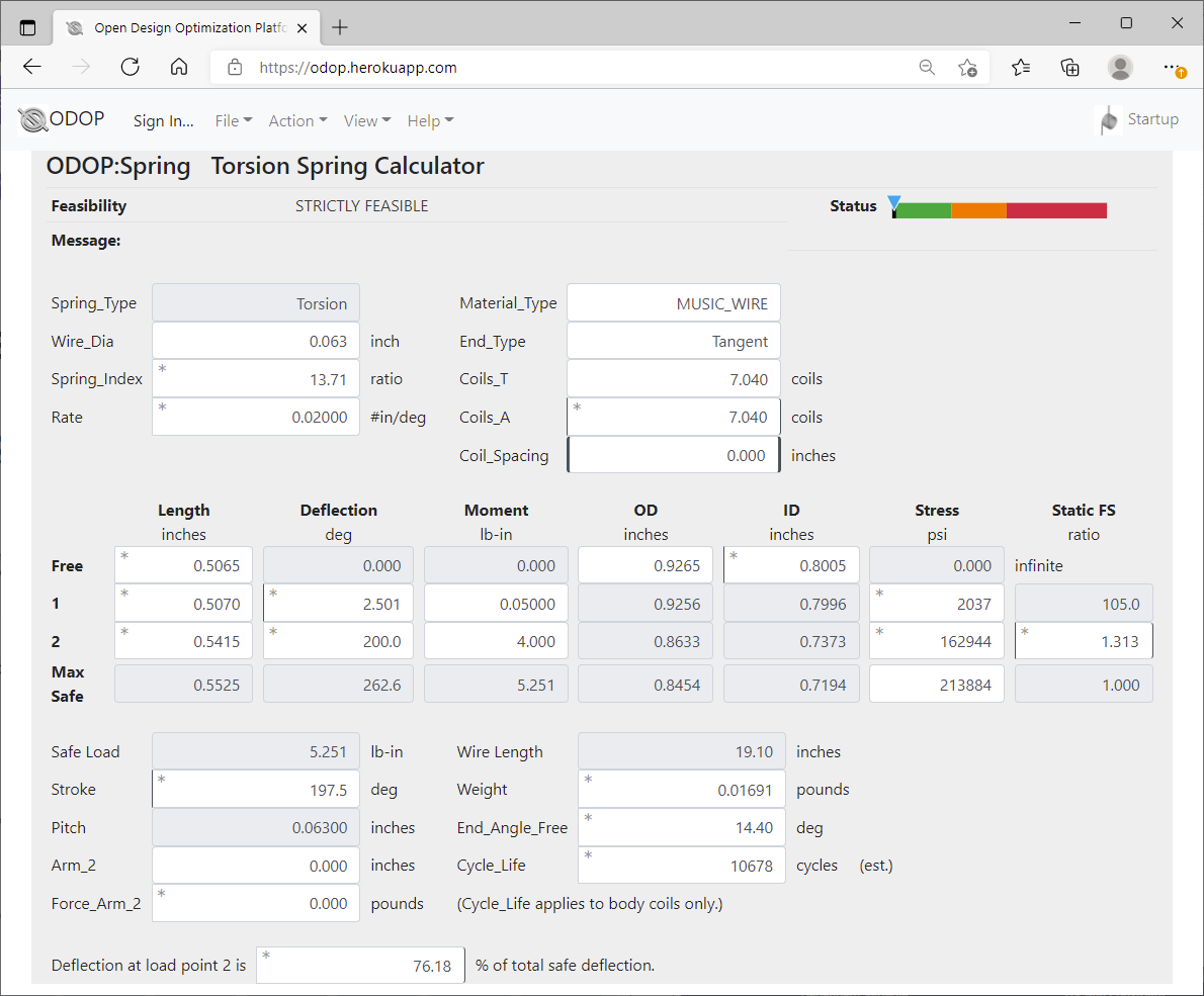 ODOP:Spring Design Software Calculator View Torsion Spring U.S. New